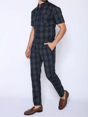 RomperJack St. Nick Tartan Collared Shirt Jumpsuit Size S